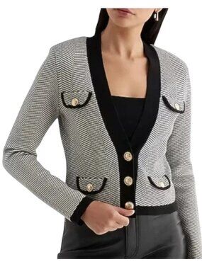 Express Striped Cardigan Sweater Novelty Button Black White Women's L